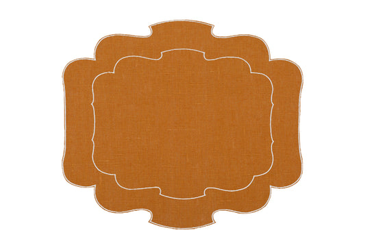 Leinen-Tischset beschichtet (Set aus 6 Stück) - Form Versailles - Farbe orange